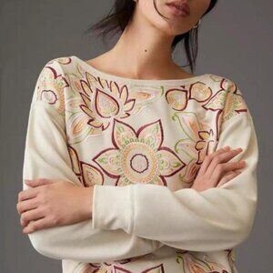 Anthropologie Tiny Helena Embroidered Pullover Size XL Beige
